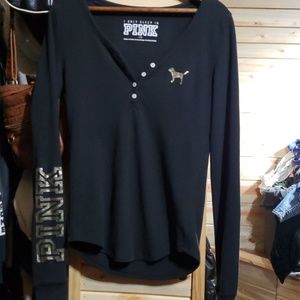 Victoria Secret PINK black with gold Henley Large